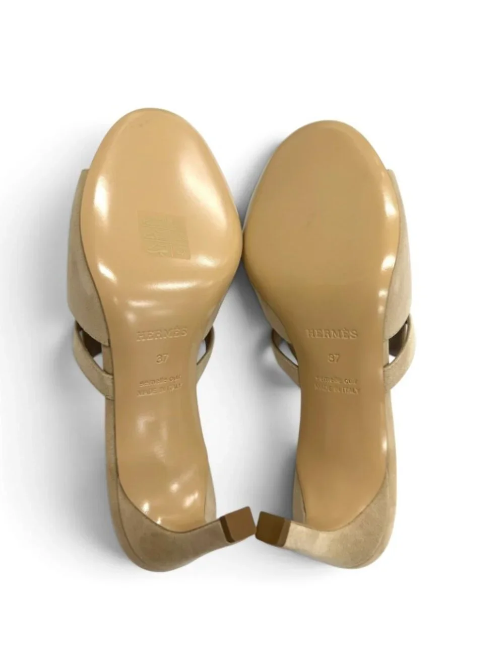 Hermes Candy Suede Leather Beige Argil Kelly Buckle Open Toe Sandals